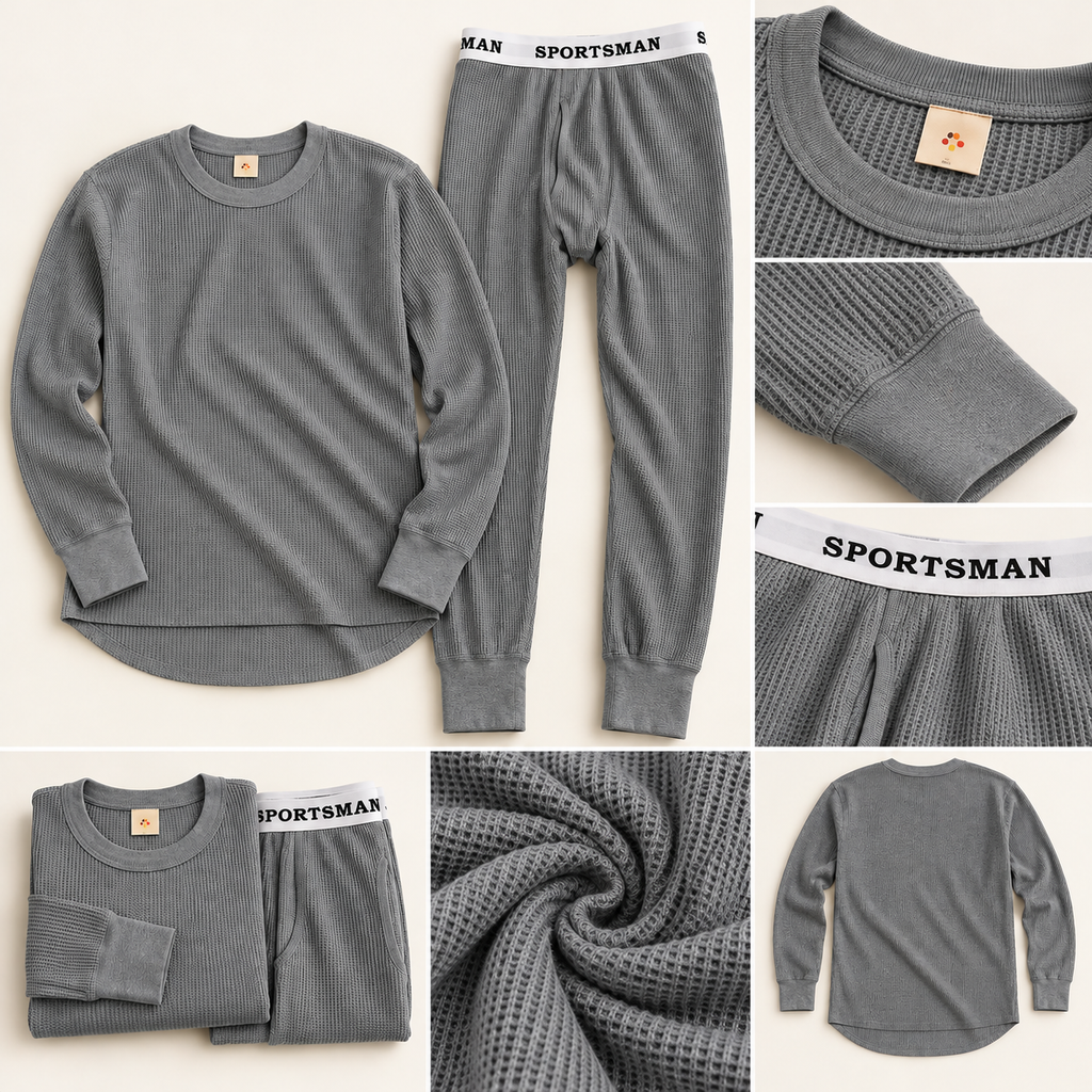 SPORTSMAN grey thermal underwear set — top and bottom