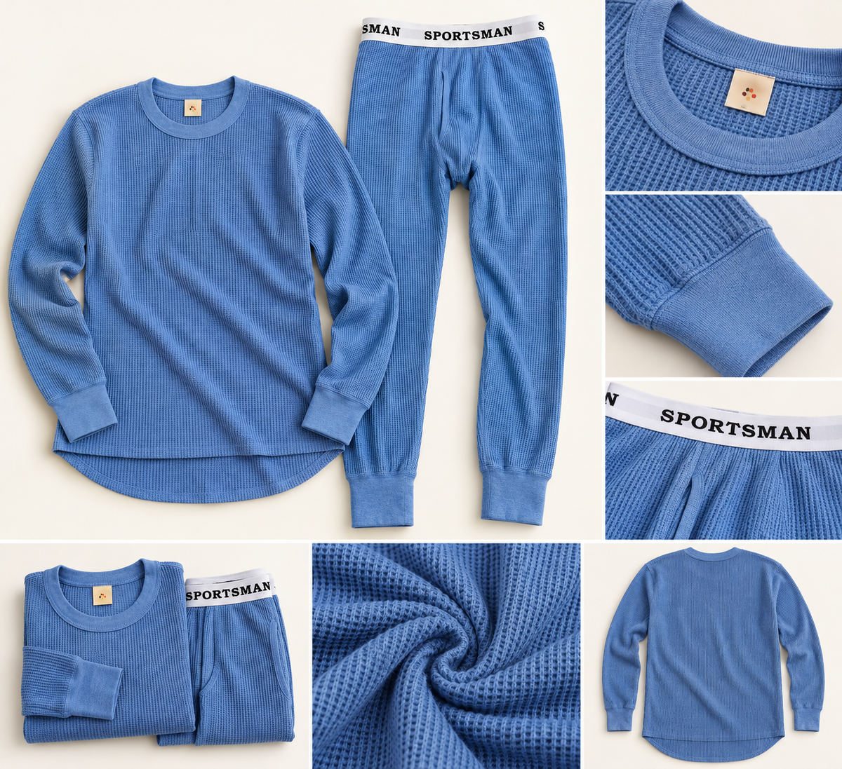 SPORTSMAN blue thermal underwear set — top and bottom